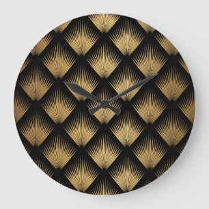 Art Deco, black gold pattern. Large Clock