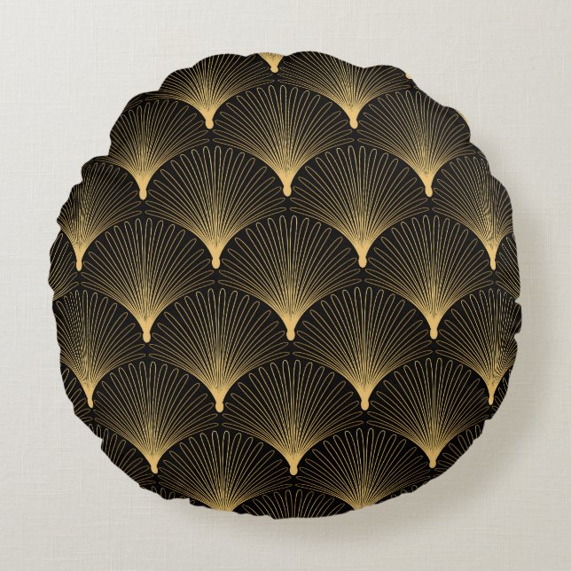 Art Deco: black gold pattern. Round Cushion (Front)