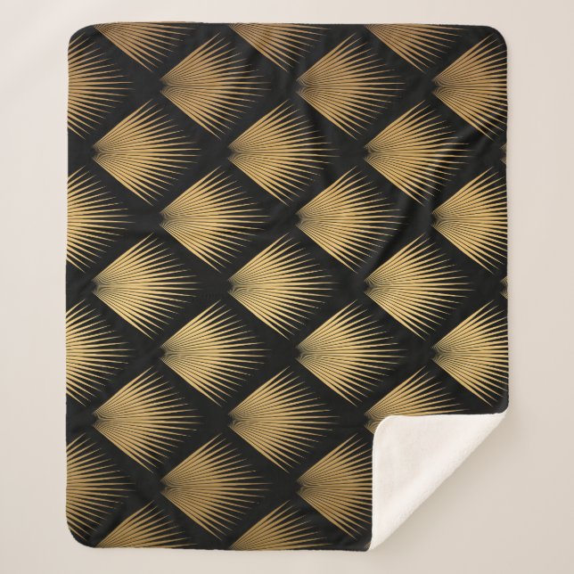 Art Deco, black gold pattern. Sherpa Blanket (Front)