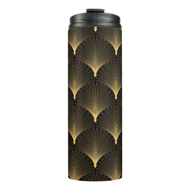 Art Deco: black gold pattern. Thermal Tumbler (Front)