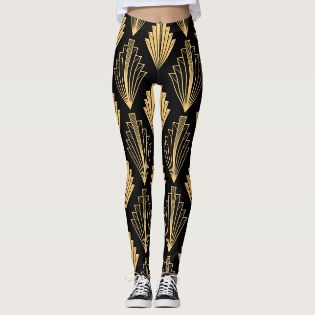 Art Deco Black Gold: Seamless Leggings (Front)