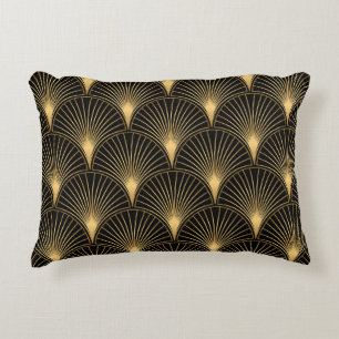 Art Deco Black Gold: Seamless Luxury Decorative Cushion