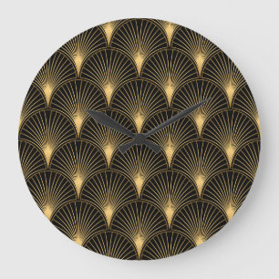 Art Deco Black Gold: Seamless Luxury Large Clock