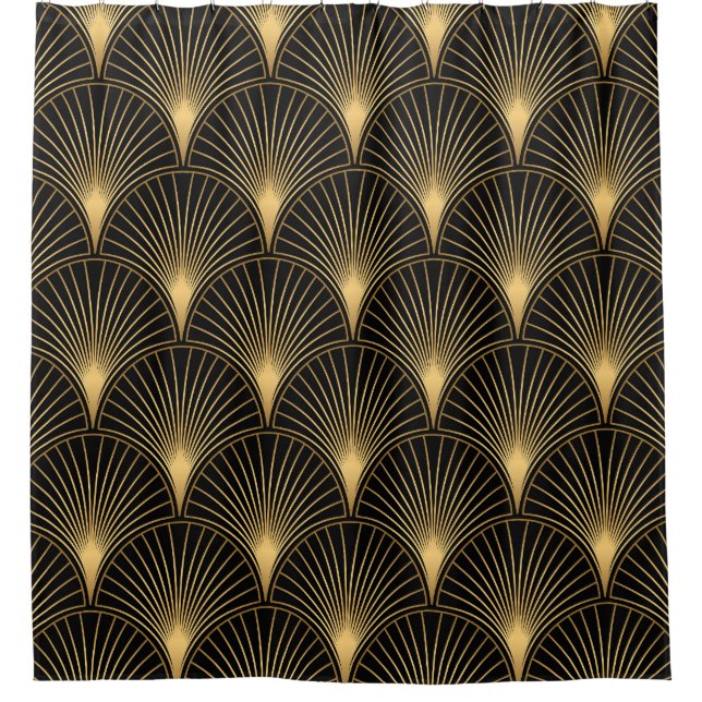 Art Deco Black Gold: Seamless Luxury Shower Curtain (Front)