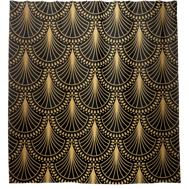 Art Deco, black gold, seamless pattern. Shower Curtain (Front)