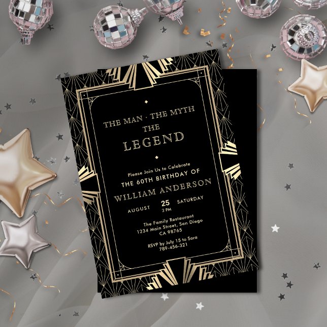 Art Deco Black & Gold The Man The Myth The Legend Invitation (Art Deco Black & Gold The Man The Myth The Legend Invitation)