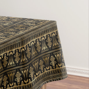 art deco black gold tiled pattern tablecloth