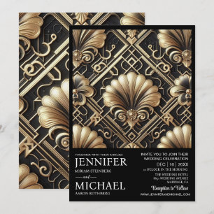 Art Deco Black & Gold Vintage Wedding Invitations 