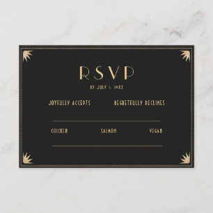 Art Deco Black Gold Wedding 20s RSVP QR Code Enclosure Card