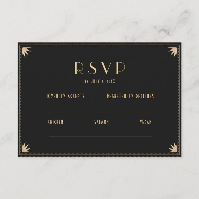 Art Deco Black Gold Wedding 20s | RSVP QR Code Enclosure Card (Front)