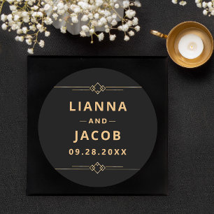 Art Deco Black Gold Wedding Classic Round Sticker