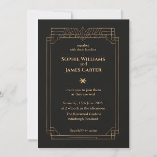 Art Deco Black & Gold Wedding Invitation