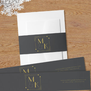 Art Deco Black Gold Wedding Invitation Belly Band