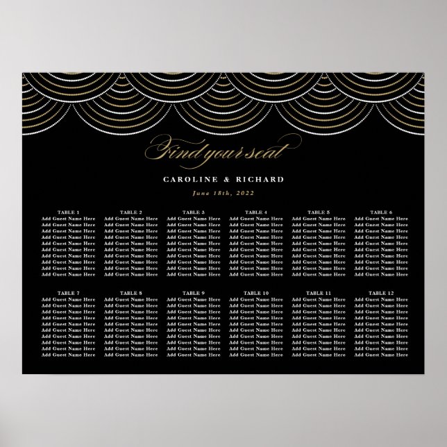 Art Deco Black Gold Wedding Seating Chart (Front)