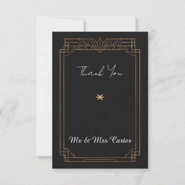 Art Deco Black Gold Wedding Thank You Card (Front)