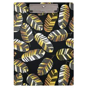 Art Deco Black Golden Feather Leaf pattern Clipboard