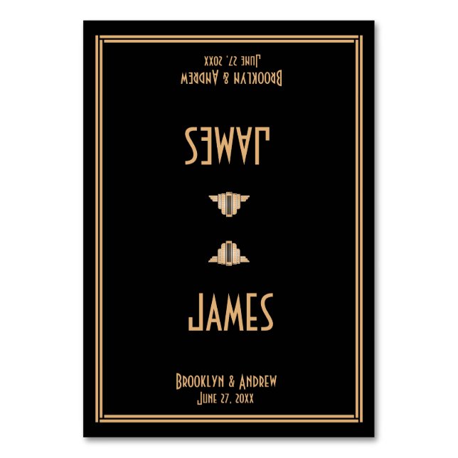 Art Deco Black Great Gatsby Wedding Place Cards (Front)