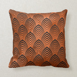 Art Deco Black Orange Geometric Scales Classic Cushion