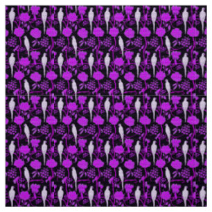 ART DECO BLACK PURPLE FLOWERS,WHITE PARROTS FABRIC