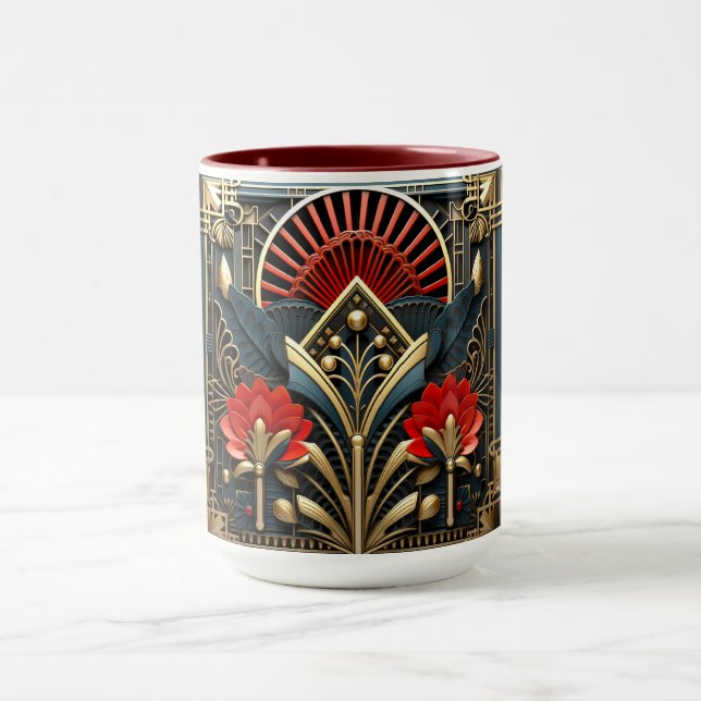 Art Deco Black Red  Gold Abstract   Mug (Center)
