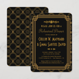 Art Deco Black Rehearsal Dinner Invitations