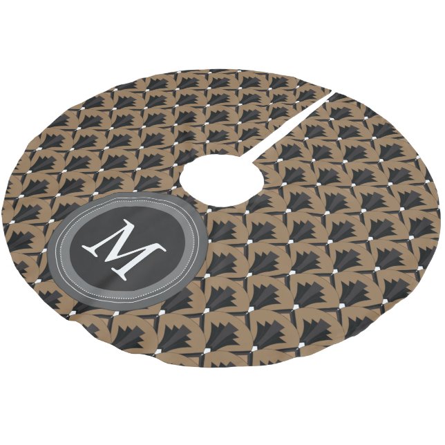 Art Deco Black Taupe Pattern Personalised Brushed Polyester Tree Skirt (Angled)