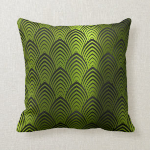 Art Deco Black Tropic Metallic Geometric Scales Cushion