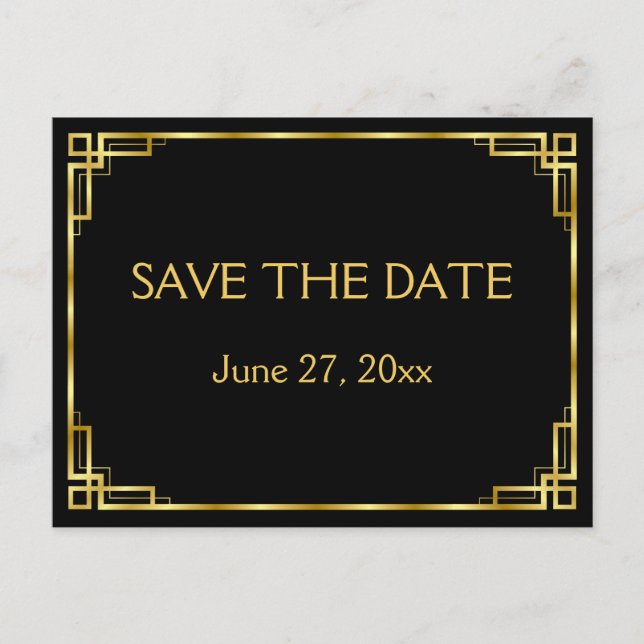 Art Deco Black Wedding Save The Date Postcards (Front)