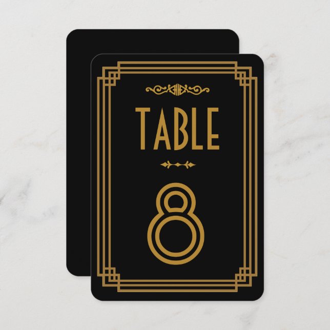 Art Deco Black Wedding Table Numbers (Front/Back)