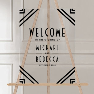 Art Deco Black Wedding Welcome Acrylic Sign