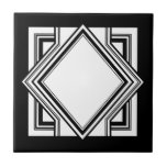 Art Deco Black White Chic Geometric Square 05 Tile<br><div class="desc">Elegant crisp black and white art deco style chic geometric square element ornament decorative ceramic tile. Sleek chic design,  perfect for a modern or art deco vintage style interior.</div>