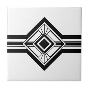 Art Deco Black White Elegant Geometric Border Tile
