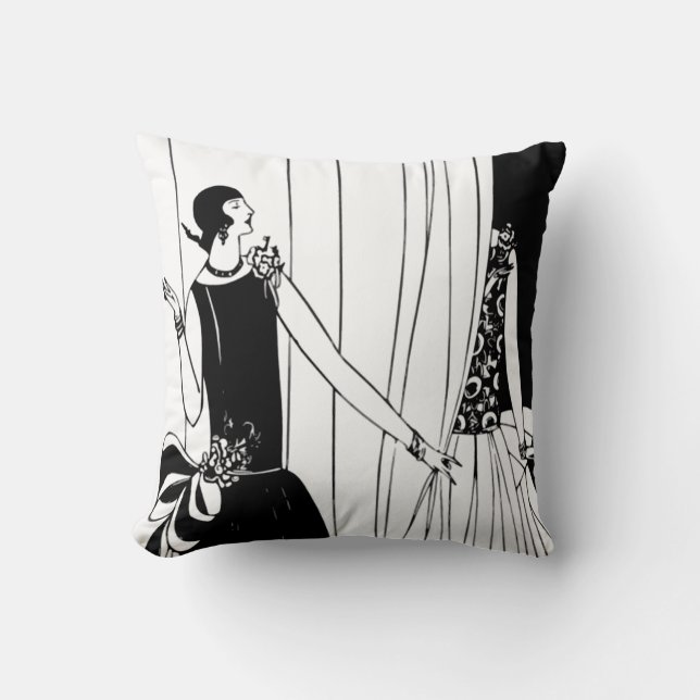 Art Deco Black/White Flapper Pillow (Front)