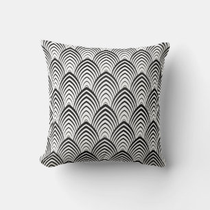 Art Deco Black White Geometric Scales Classic Cushion