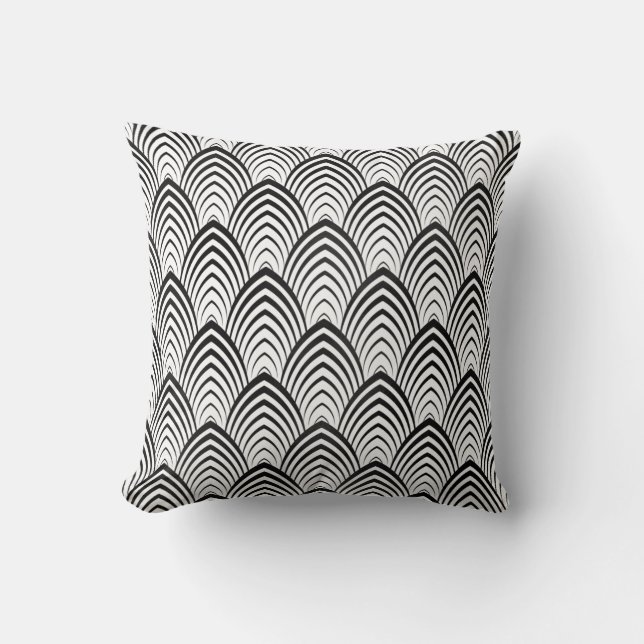 Art Deco Black White Geometric Scales Classic Cushion (Front)