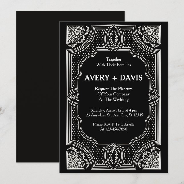 Art Deco Black & White Rehearsal Dinner Invitation (Front/Back)