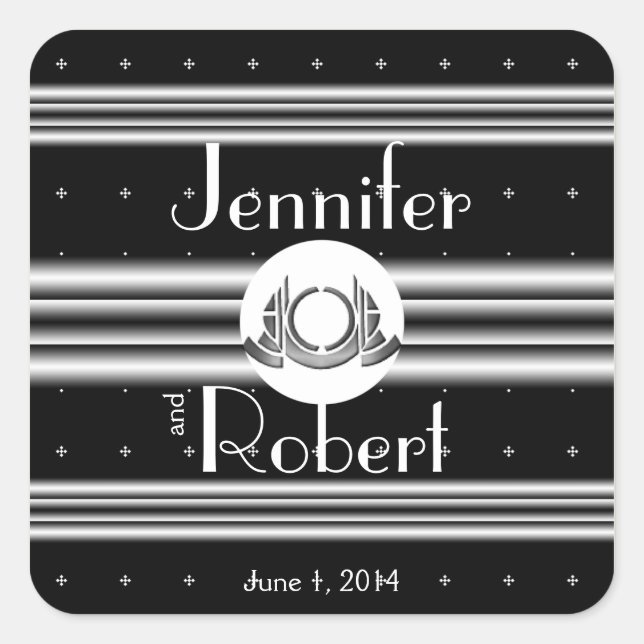 Art Deco Black White Silver Medallion Square Sticker (Front)