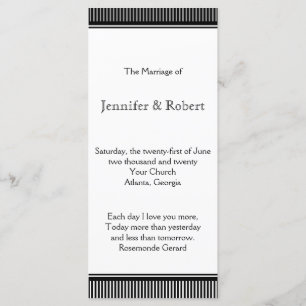 Art Deco Black White Stripe Wedding Program Programme