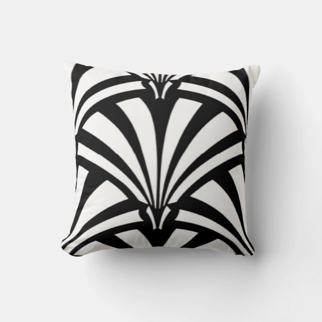 Art Deco Black & White Throw Pillow (Front)