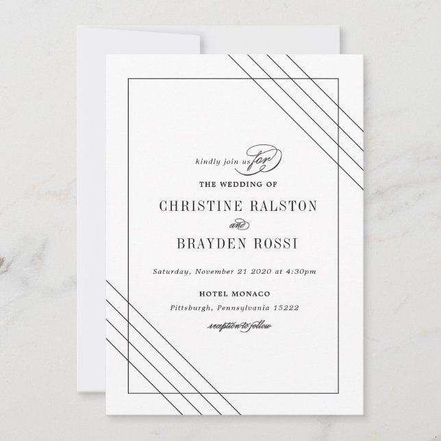 Art Deco Black White Wedding Invitation (Front)