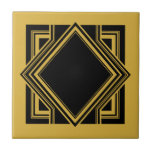 Art Deco Black Yellow Geometric Square Element 05 Tile<br><div class="desc">Elegant black and mustard gold yellow art deco style chic geometric square element ornament decorative ceramic tile. Sleek design,  perfect for a modern or art deco vintage style interior. For other colour combinations contact the designer.</div>