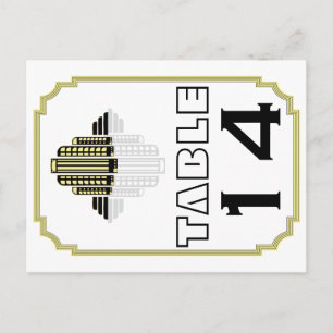 Art Deco black yellow wedding table number Postcard