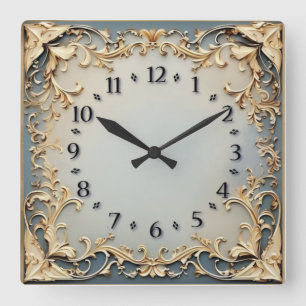 Art Deco Blue and Gold Square Wall Clock