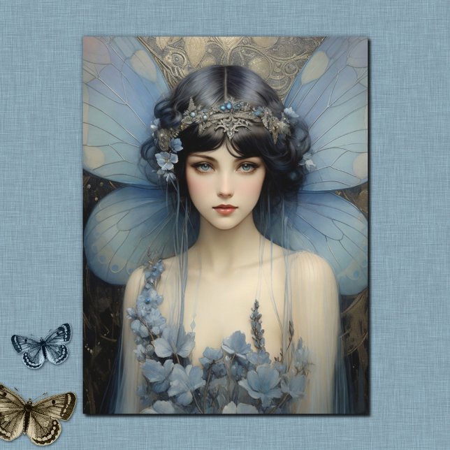 Art Deco Blue Fairy - Fairy Art Postcard (Creator Uploaded)