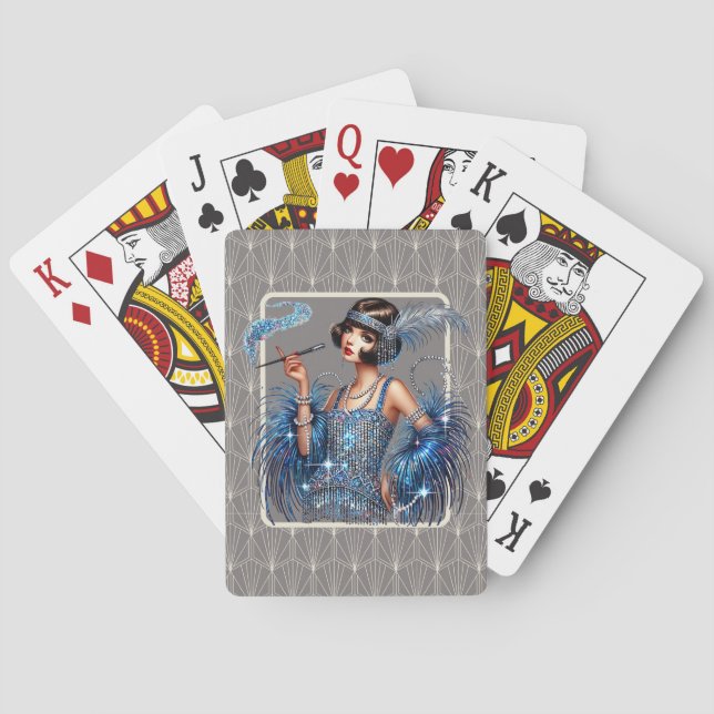 Art Deco Blue Flapper Playing Cards (Back)