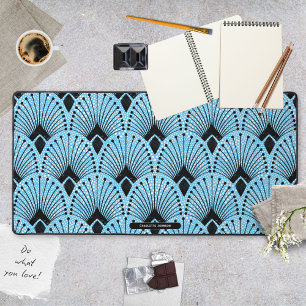 Art Deco Blue Gatsby Style Peacock Pattern Desk Mat