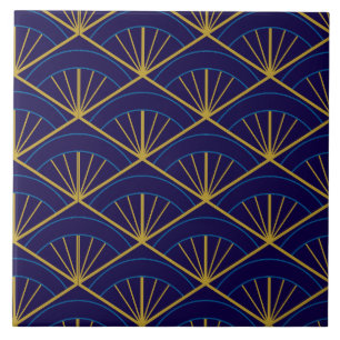 Art Deco Blue Gold Geometric Tile