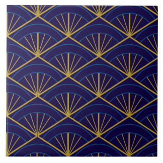 Art Deco Blue Gold Geometric Tile