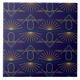Art Deco Blue Gold Geometric  Tile