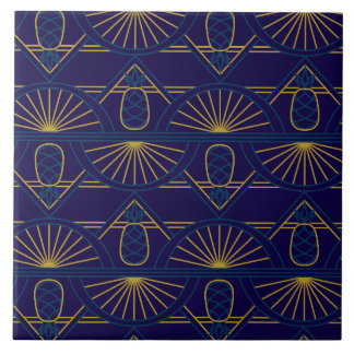 Art Deco Blue Gold Geometric Tile